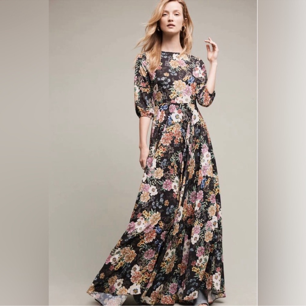 Yumi Kim Pink and Orange Maxi Gown with Bishop Sleeves